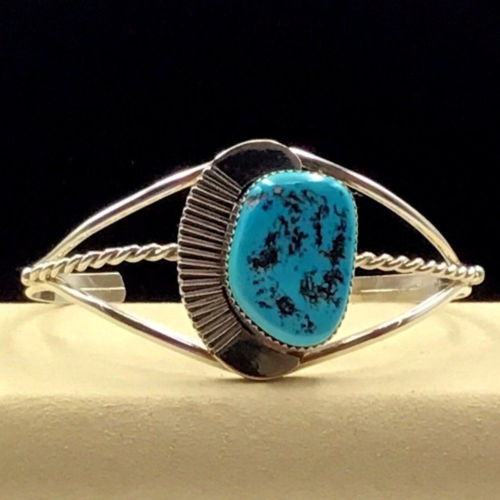Sterling Silver Turquoise Cuff Native American Signed Vintage 20.9g Size 6.5”